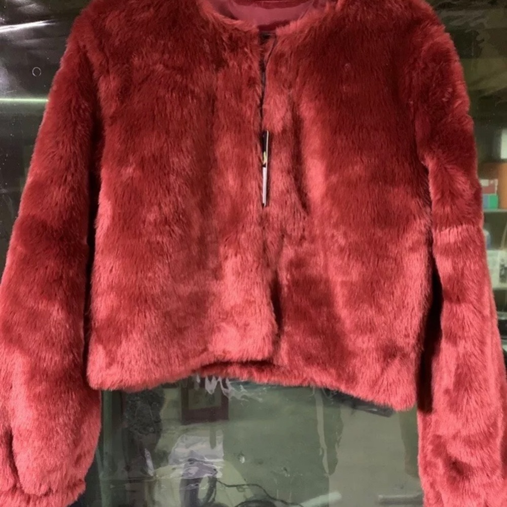 Faux Fur Jacket, Coat, Kardashian Kollection Crimson New
